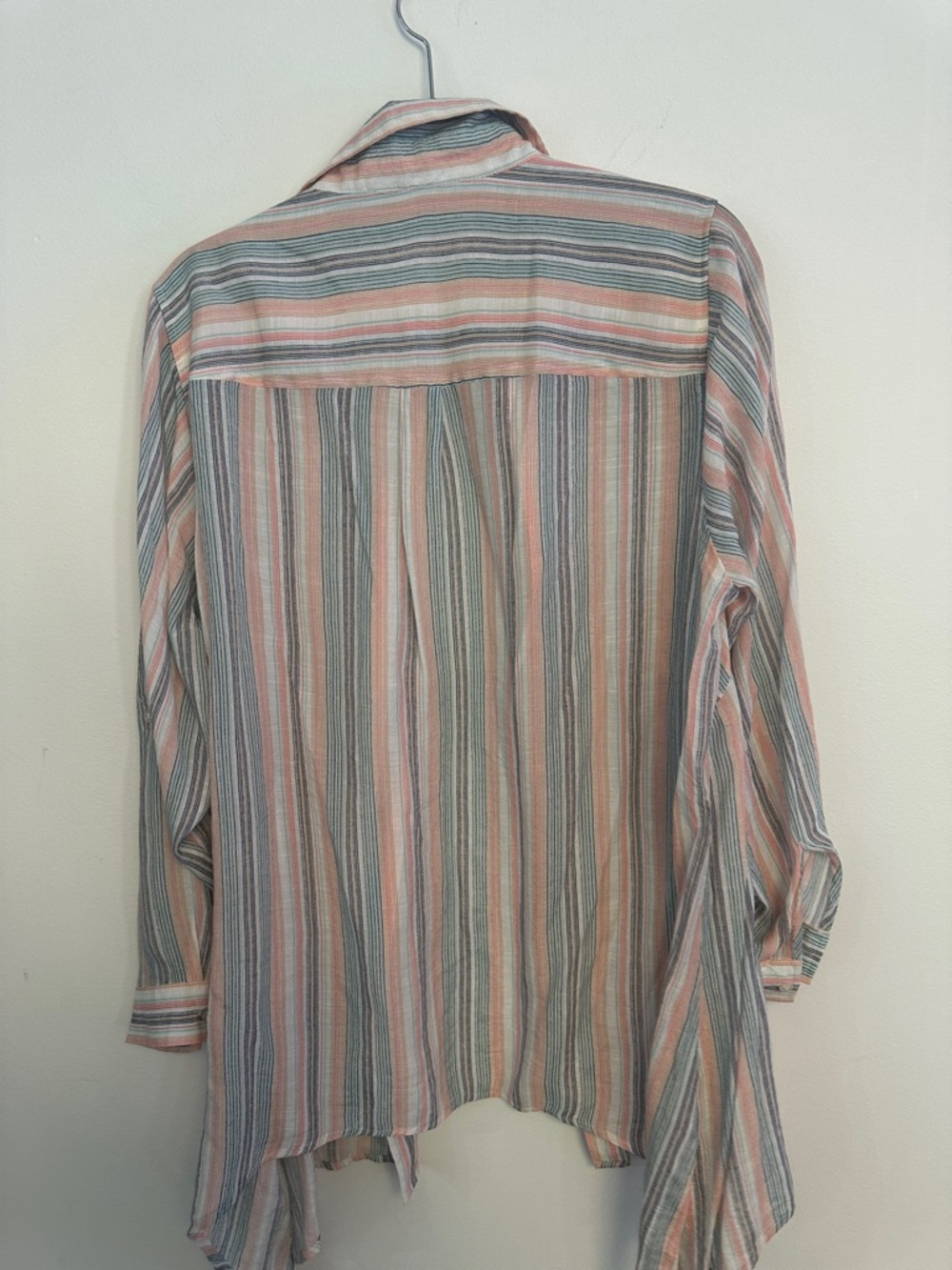 Zac & Rachel Striped Button-Front Tunic in Coral, Sage & Cream - Picture 6 of 6
